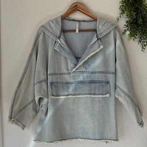 Mur Mur Light Blue Wash Denim Pullover Hooded Jacket